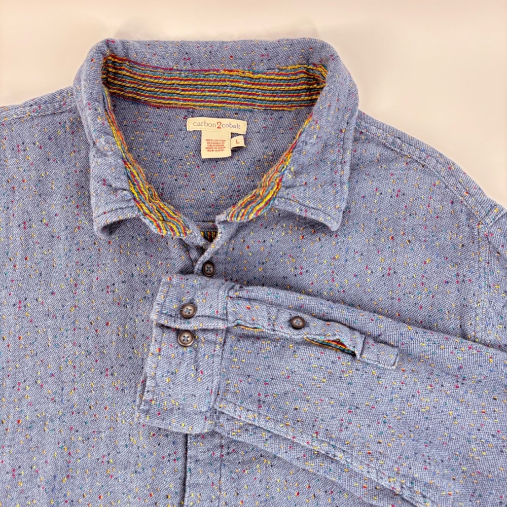 Carbon2Cobalt Button Down Shirt Mens Large Blue Multi Color Nep Textured Cotton